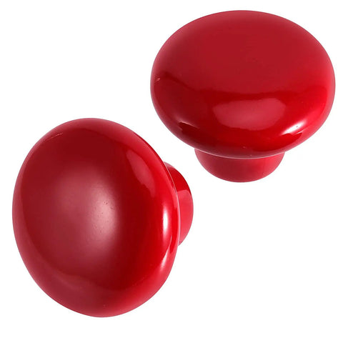 Vibrant Red Ceramic Cabinet Knobs 20 Pcs Vintage Round Drawer Pulls For Dresser Kitchen Bath Vanity Instant Furniture Glow Up Solid One Inch Size Adds Retro Vibe Make Your Home Pop With Top Notch Hardware Reno Project Style Boost close-up of glossy round red ceramic drawer knobs