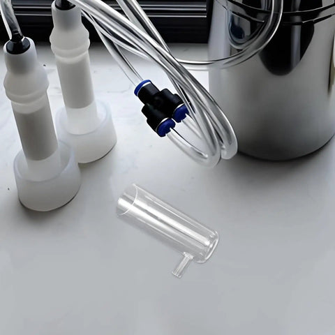Goat Milking Cup Spare Part For Sheep And Goats White Plastic Milking Cup For Mobile Use On Busy Farms Easy Cleaning Efficient Suction And Milk Flow Dairy Farm Milking Equipment Replacement Part, clear plastic tube and white cup parts
