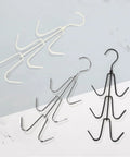 Image of 2 Pack Closet Purse Hangers, Game Changer Handbag Organizer Rack, featuring silver and black hooks, arranged for easy storage.