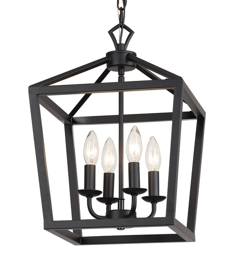 Farmhouse Rustic Black Lantern Chandelier Hanging Light Fixture With Four Lights For Kitchen Island And Dining Room Hallway Entryway Foyer UL Listed Dope Wrought Iron Vintage Industrial Lamp