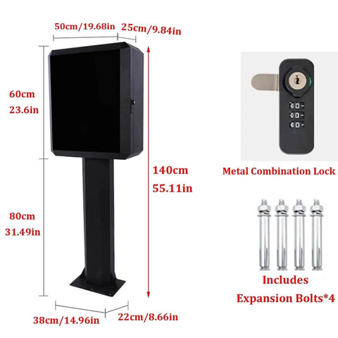 Solid EV Charger Enclosure Heavy Duty Weatherproof Shell For Outdoor Stations secure lock box with combination lock and post dimensions.