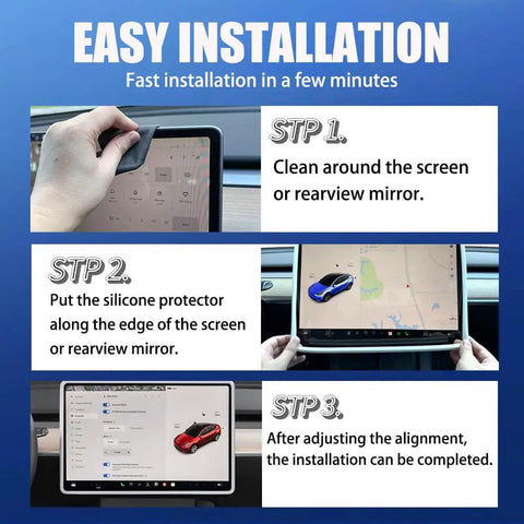 Installation steps for Silicone Protector Frames For Screen And Rear View Mirror For Tesla Model 3 2017 To 2023 And Model Y 2019 To February 2025