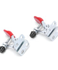 Rock Solid Ergonomic Toggle Clamp Set With Six Point One Lb Holding Power For Secure Woodworking And Welding Projects Hold Down Latch For Jigs And Machine Fixtures Fast Stable Clamping Two Pack showing two metal clamps with red handles