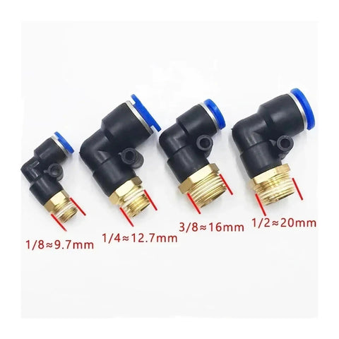 Pneumatic Air Connector Fittings Set For 10mm 12mm 14mm 16mm Hose With M5 Thread Quick Connects One Half And Three Quarters Inch Options Two Way And Single Way Pipe Fittings, angled fittings set