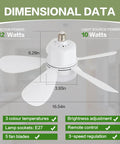 Socket Ceiling Fan Light With Remote Control, Portable Small Ceiling Fan With Dimming, 1000 Lumens, E26 E27, 16.54 Inch