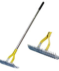 15 Inch Dethatching Rake For Lawn With Dual Edge Steel Head, Yard Workhorse Adjustable Metal Handle, Non Slip Sponge Grip