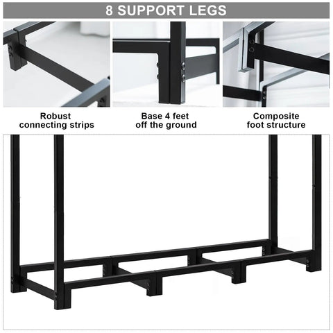 Beefy Heavy Duty Firewood Rack With Log Carrier Four Foot Outdoor Wood Storage Stand Adjustable Length With Eight Support Points