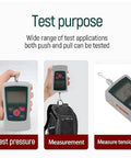 Rock Solid Digital Force Gauge With Dead On Accuracy, 500N Push Pull Meter, showcasing tension measurement and test applications.
