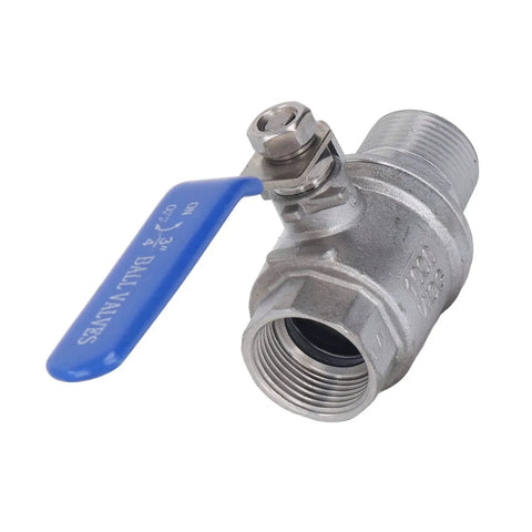 Heavy Duty Three Quarter Inch Npt Stainless Steel Ball Valve For Water Oil Gas Lines featuring blue handle and threaded end.