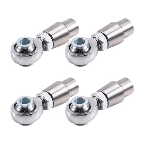 Pro Grade 5/8 Inch 18 Thread Heim Joint Rod End Kit Includes Eight Pieces For Quick Swap And Precision Linkage Work Delivers Smooth Angular Flex And Easy Bolt On Setup For Custom Builds, showing four shiny silver steel rod ends.