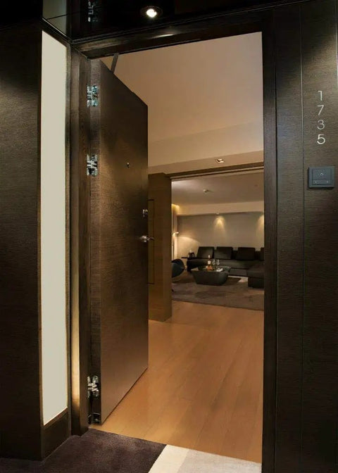 Heavy Duty Concealed Door Hinge For 1.75 Inch Doors, Fire Rated Stainless Steel With 180 Degree Swing installed on modern flush door.