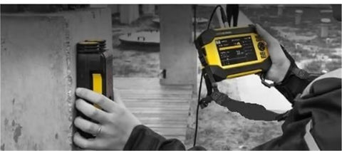 Heavy Duty Stud Finder Wall Scanner detecting a wall, showing scan data with probes and accurate depth gauge functionality.