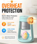 Cool Blue 130W Electric Shaved Ice Machine And Snow Cone Maker Featuring Smart Overheat Protection with shaved ice in bowl.