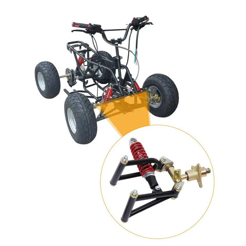 Front Suspension Shock Swing Arm Kit For ATV Quad Go Kart, 220mm Upper And Lower Steering Knuckle Spindle Replacement highlighted.