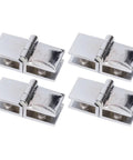 Heavy Duty Double Sided Glass Door Clamps Shower Cabinet Hardware Four Pack with shiny finish and 180-degree pivot.
