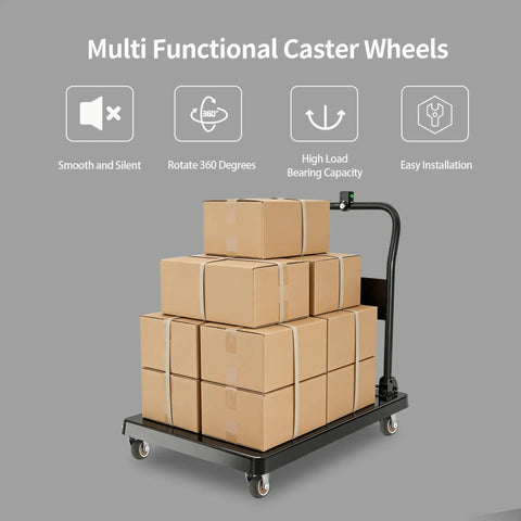 Industrial Grade Swivel Caster Wheels With Locking Brakes And Full Mounting Kit For Quick Cart Assembly and Hella Smooth Shop Equipment Rides That Never Quit on a cart with boxes.