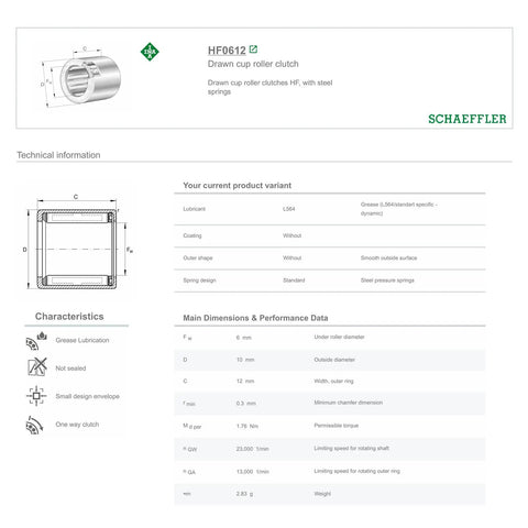 Precision One Way Needle Roller Clutch Bearing With Tough Drawn Cup Housing built for heavy duty radial loads and compact 6X10X12MM fitment.