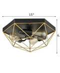 Brass Industrial Flush Mount Ceiling Light 3 Light Square Cage Fixture In Black And Gold Close To Ceiling Design
