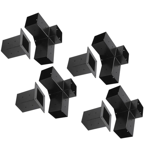 Heavy Duty 3 Way Corner Post Bracket Kit With Black Powder Coated Steel For Six By Six Lumber DIY Elevated Wood Stand Rustproof Weatherproof Hardware Set 8 Pieces