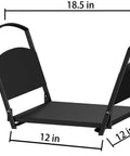 Diagram of Foldable Fireplace Log Holder and Firewood Rack dimensions showing 18.5" x 12.5" x 12" in folded position