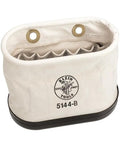 Lineman Grade Canvas Tool Bucket With Polypropylene Bottom Aerial Oval Shape 15 Interior Pockets Heavy Duty Electrician Organizer 10 Inch Tall By 14 Inch Long Made In USA Hooks Sold Separately.