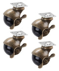 4 Piece Retro Vintage Brass Casters 2 Inch Swivel Furniture Wheels With Brakes Heavy Duty smooth rolling caster set for home office.