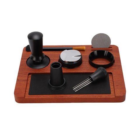 Pro Level Premium Solid Wood Coffee Tamper Kit With Heavy Duty Tamping Station Barista Espresso Press Accessories Built Tough And Lookin Real Sharp, includes tamper and tools.