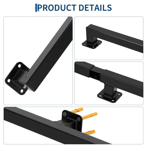 Heavy Duty Ten Foot Black Metal Stair Railings Indoor And Outdoor Featuring Hella Sturdy Wall Mounted Construction close-up of mounting details.