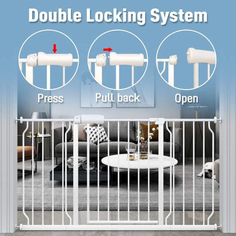 Extra Wide Pressure Mount Baby Gate With Auto Close And Hold Open, Walk Through Metal Safety Gate with double locking system