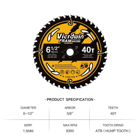 Heavy Hitter 6 1/2 Inch 40 Tooth Carbide Circular Saw Blade Featuring Rock Solid Anti Vibration Design And Non Stick Coating