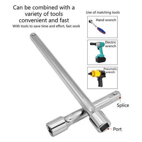 Grease Monkey Approved 10 Inch Socket Extension Bar For Half Drive Ratchets Anti Slip Grip Rust Proof Alloy Steel, combined with tools.