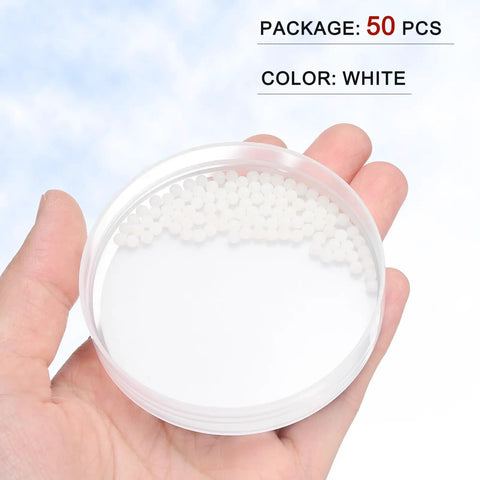 50 Piece White Nylon Bearing Balls 3mm Diameter in clear container, showing smooth surface and precision design for reliable performance.