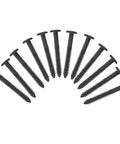 Twelve dark gray Premium Heavy Duty Vinyl Shutter Fastener Spike Lok Anchors for secure shutter installation.