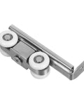 Four Wheel Stainless Steel Sliding Door Hardware Kit Provides Whisper Silent Action And Smooth Gliding Performance Perfect For Wardrobes And Kitchens With Rust Proof Construction That Handles Humid Conditions Like A Champ While Keeping Doors Running - close-up of stainless steel roller wheel.