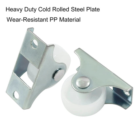 12 Pack 1 Inch Heavy Duty Fixed Non Swivel Caster Wheels With Hidden Mounting Plate, white hard plastic wheels, front view.
