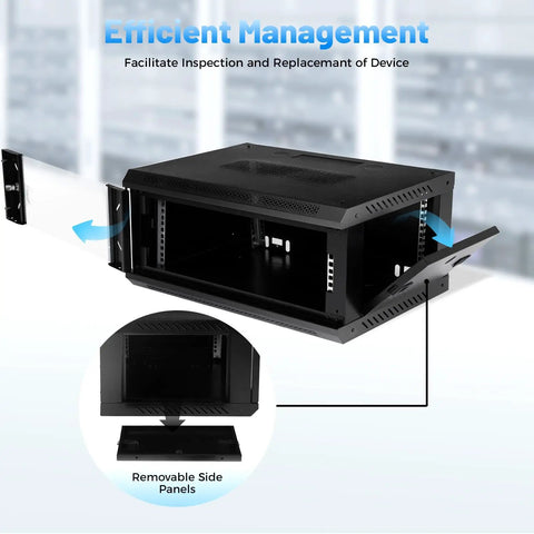 Heavy-Duty Badass 4U Wall Mount Network Rack Cabinet With Lockable Tempered Glass Door showing removable panels for easy access.
