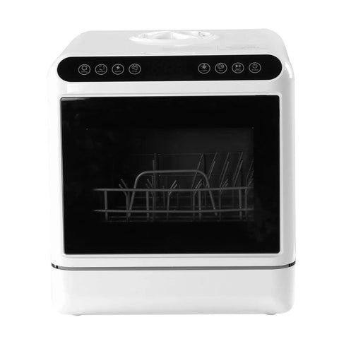 Smooth Operator Compact Countertop Mini Dishwasher Built In Tank No Plumbing Headaches Apartment Approved Rv Ready Plug And Go Quick Air Dry For Dorms And Renters front view showcasing control panel and interior.