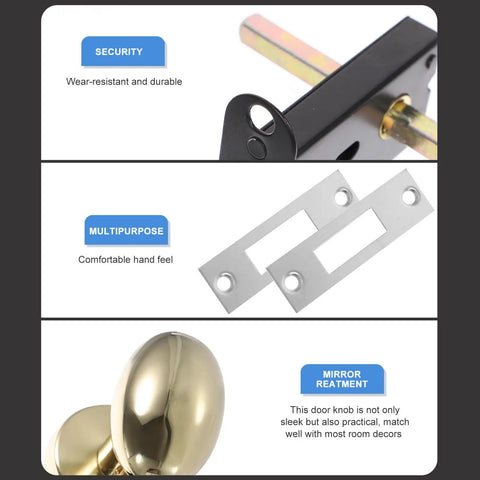 Sleek Concealed Door Handle Featuring Smooth As Butter Swing Dead Nuts Secure Integrated Deadbolt Lock Brushed Stainless Steel Finish For Bedroom Use, gold finish knob and secure hardware details.