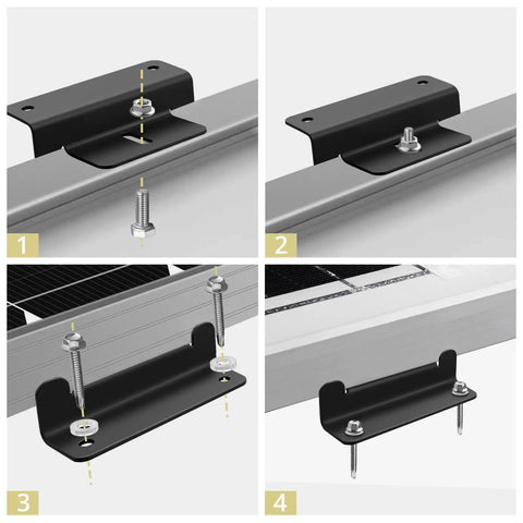 Heavy Duty Solar Panel Z Brackets 16 Piece Mounting Kit For Rv Campers And Boats Built Tough Aluminum assembly close-up with installation steps