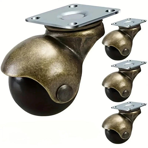 Slick Heavy Duty 2 Inch Swivel Ball Casters In Antique Copper And Brass Finishes for vintage furniture, showing bronze finish and black wheels.
