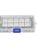 Top Shelf Audio Capacitor Assortment Kit 100 Pieces Of Durable Electrolytic Radial Capacitors 10Uf Through 470Uf and 10V Through 63V Voltage Range in storage box.