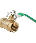 Heavy Duty Half Inch Brass Ball Valve With Smooth Pull Lever Handle Male To Female Plumbing Fitting For Copper Pipe No Sweat Setup Built Tough Shop Ready with green lever handle.