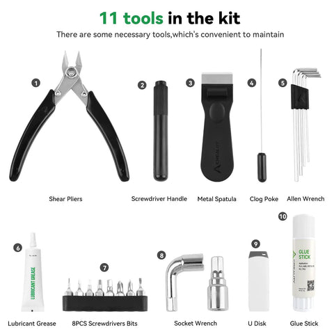 Real Deal 3D Printer Tool Kit 11 Piece Set Premium Accessories for No Sweat Cleaning and Smooth Filament Removal with diverse tools