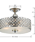 Dope 3 Light K9 Crystal Flush Mount Ceiling Chandelier In Chrome Finish, 11 in high by 15.4 in diameter, shown in detail