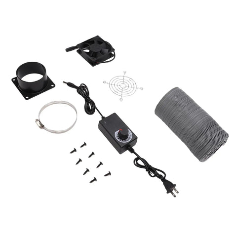 Kickass 3D Printer Ventilation Kit With Adjustable Exhaust Fan And Magnet Mount Activated Carbon Filter for smooth air flow, includes accessories.