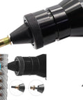 Game Changer Cordless Electric Rivet Gun With Dual 4000 Mah Batteries close-up of nosepiece for blind riveting on various surfaces.