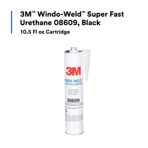 Window Weld Urethane Windshield Adhesive cartridge, 10.5 Fl Oz, black, shown vertically with clear nozzle cap