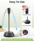 Four Pack Table Fans With Flexible Gooseneck And Soft Blades, AA Battery Powered Portable Silent Fans For BBQs Picnics Parties And Patio, image showing installation steps and battery compartment.