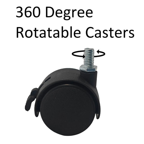 Four Pack 2 Inch M8 Threaded Stem Caster Wheels Nylon Swivel Casters With Brake Lock for Furniture, shown in a 360 swivel design.