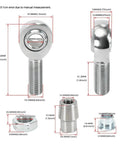 Four Piece Five Eighths Inch Eighteen Thread Heim Joint Rod End Kit With Spacers showing chrome rod ends and spacer dimensions.